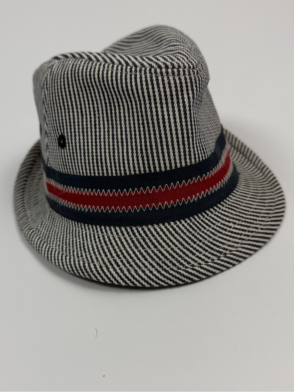 Toddler Hat Striped Fedora Hat with Red & Navy Band